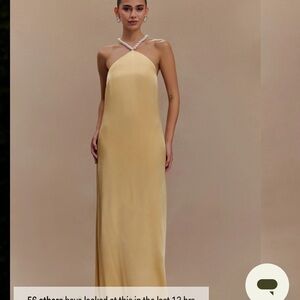 Meshki Yellow Halter Maxi Dress with Pearl Details